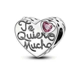 Pandora Silver Heart Charm with Pink Stone